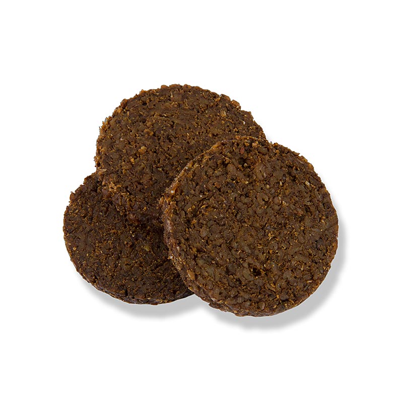 Pumpernickel - Amuse-Bouche, runde Scheiben, 250 g, 28 St - Brotspezialität aus reinem Roggenvollkornschrot, herb-süßer Geschmack durch lange Backzeit, beliebt als individuell belegte Party-Snacks, ca 4,5 cm Durchmesser