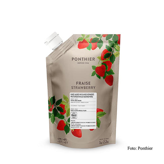 Püree - Erdbeere, mit Zucker, 1 kg: Hochwertiges und intensiv fruchtiges Erdbeerpüree von Ponthier für die gehobene Küche geeignet, ideal für Torten, Gebäck, Desserts oder Eis