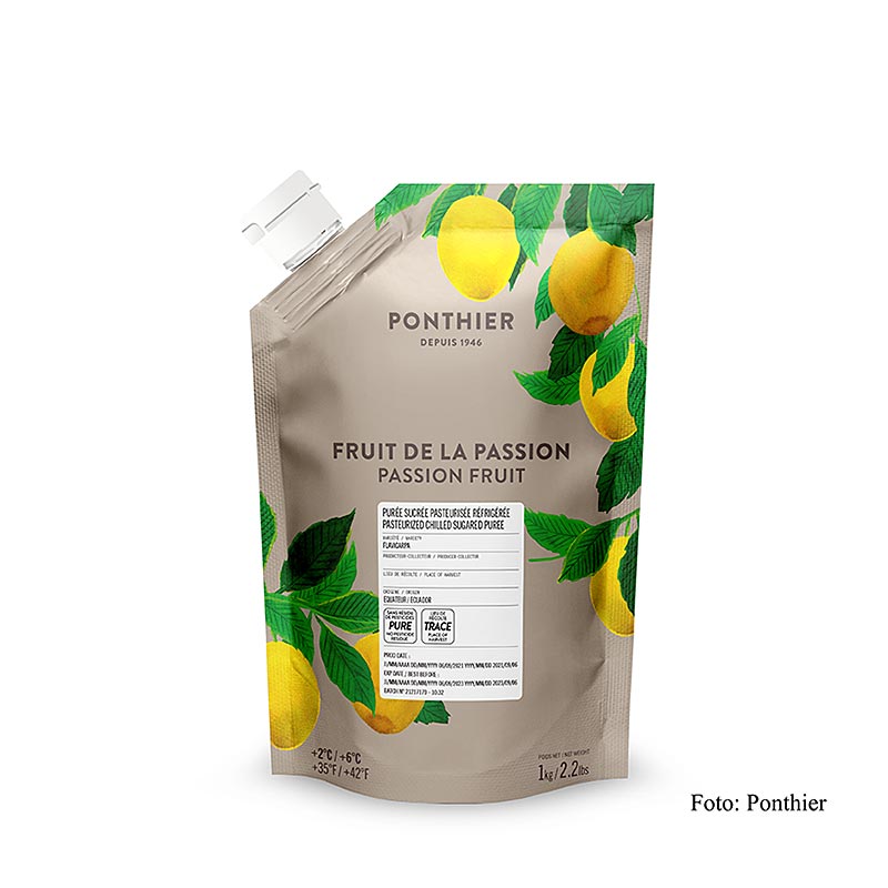 Fruchtpüree Passionsfrucht/Maracuja von Ponthier, intensiv gefärbt und authentischer Geschmack, unverzichtbare Qualität für gehobene Küche, ideal für Torten, Gebäck, Desserts oder Eis