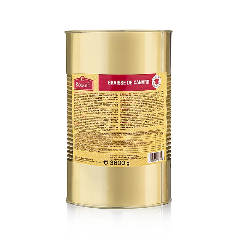 Entenschmalz, leicht gesalzen, Rougié, 3,6 kg - ideal zum Anbraten von Gänse- oder Entenleber und Fleisch, verleiht feinen Entengeschmack