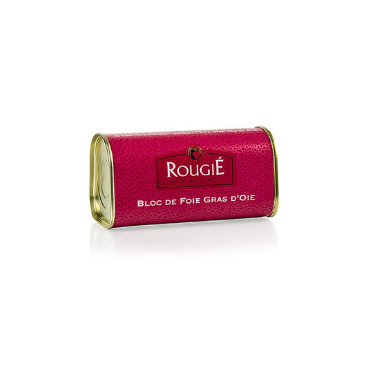 Gänsestopfleberblock, Foie Gras, Trapez, Halbkonserve, Rougié, 210 g - Fein abgeschmeckt mit Portwein und ausgewählten Gewürzen, präsentiert in traditioneller Trapezform Perfekt auf warmem Toast oder Bauernbrot zu genießen