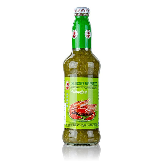 Chili-Sauce für Seafood, grün, Cock Brand, 700 ml - Kräftiger Knoblauch-Geschmack, leicht sauer und schön scharf Optimal für pikant gewürzte Fisch- und Meeresfrüchte