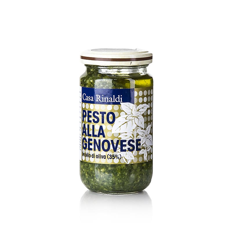 Pesto alla Genovese, Basilikum-Sauce mit nativem Olivenöl extra, Casa Rinaldi, 180 g - Nussiges Pesto mit Cashewkernen und Pinienkernen, ideal für Salatmarinaden, Saucen und Pasta oder Gnocchi, auch in 130g & 500g erhältlich