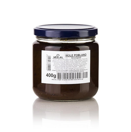 Mexican Mole Poblano, a spicy 400g chocolate sauce, perfect for enhancing dishes with authentic Mexican flavor