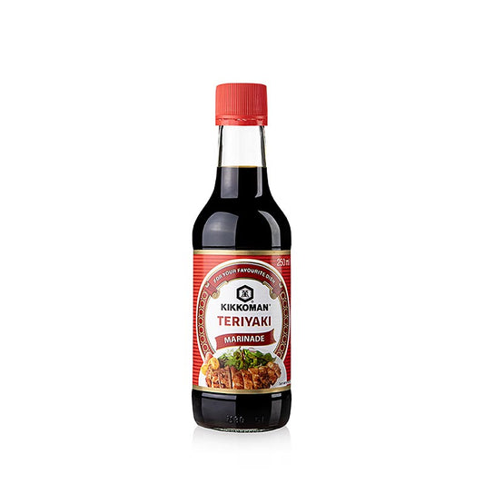 Teriyaki Sauce von Kikkoman, 250 ml Flasche, als Dip und Marinade für Fleisch, mit Sojasauce, Wein, Zucker, Branntweinessig, Gewürzen, Zwiebeln und Knoblauch, ideal für gebratenes Fleisch, Reis- und Nudelgerichte