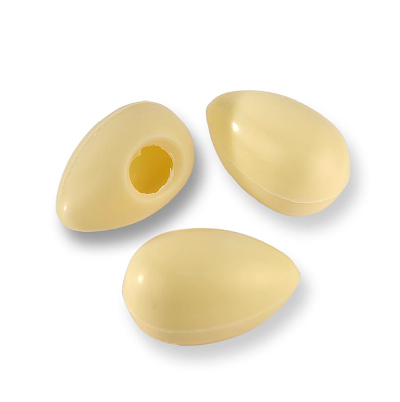 Pralinen-Ei-Hohlkörper aus weißer Schokolade, 40x26mm, handgefertigt, ideal zum Befüllen und Verschließen für individuelle Rezepte