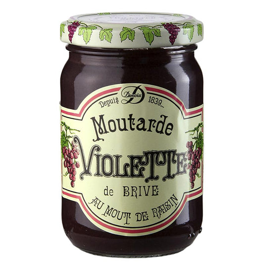 Violetter Senf, Moutarde Violette, 200 g - Feiner, milder Senf aus dem Hause Fam Denoix im Perigord, mit Traubenmost hergestellt und als Dip zu Steaks serviert