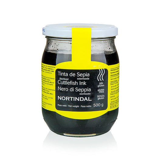 Schwarze Tintenfischfarbe in flüssiger Form, 500 g, zur Färbung von Nudelteig oder Risotto, hergestellt aus Tintenfisch (Sepia officinalis) und dosierbar für die gewünschte Farbintensität