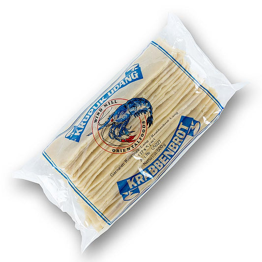 Kroepoek mit Garnelen, ungebacken, groß, Indonesien, 500 g - traditionelle indonesische Tapioka-Kräcker mit gemahlenen Garnelen, die beim Aufbacken in heißem Öl um mehr als das Doppelte vergrößern Ideal zur Reistafel und als Snack zu Wein, Bier oder Spirituosen