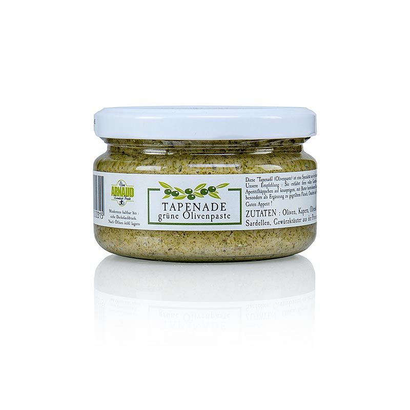 Oliven-Paste - Tapenade, grün, Arnaud, 200 g: Fein gemahlene grüne Oliven mit Olivenöl und Salz, ideal für Salat- oder Tomatensaucen sowie Panini, Crostini und Tramezzini