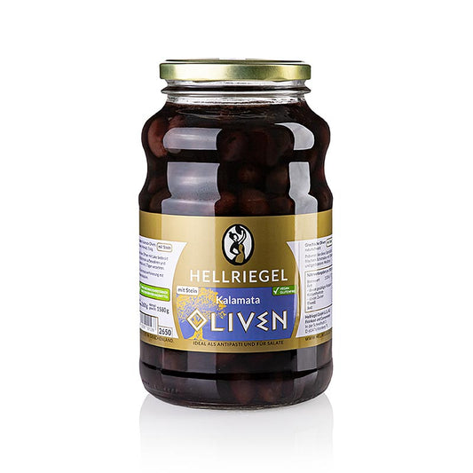 Hellriegel - Olive nere con nocciolo, olive di Kalamata, extra large, in salamoia, Jardinelle, 2,6 kg