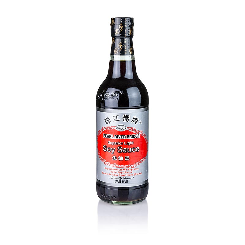 Helle Sojasauce - Shoyu, Pearl River Bridge, hergestellt in China, 500 ml Flasche, ohne Glutamat oder Farbstoffe, ideal zum Würzen und Verfeinern von Speisen, wenig salzig mit kräftigem Geschmack