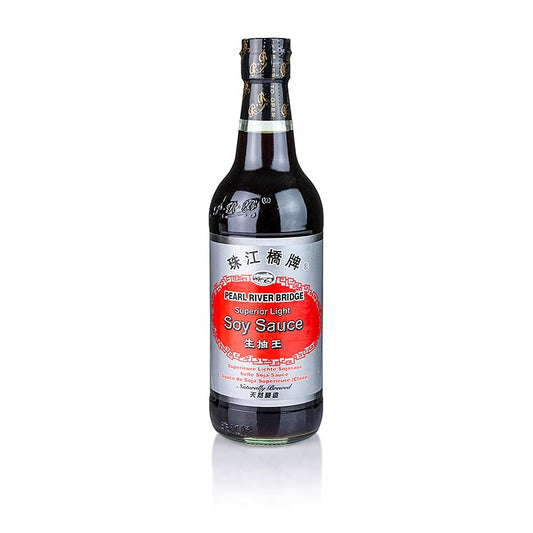 Helle Sojasauce - Shoyu, Pearl River Bridge, hergestellt in China, 500 ml Flasche, ohne Glutamat oder Farbstoffe, ideal zum Würzen und Verfeinern von Speisen, wenig salzig mit kräftigem Geschmack