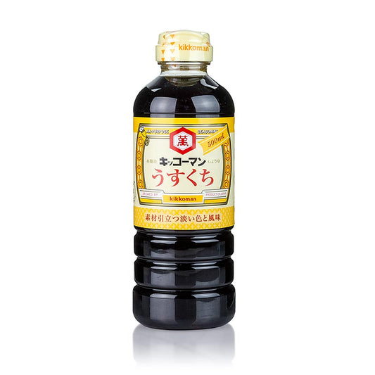 Soja-Sauce - Kikkoman Usukuchi, hell, Japan, 500 ml - helle fermentierte Sojasauce aus Japan, mild im Geschmack, für Würzmischungen und Salate geeignet