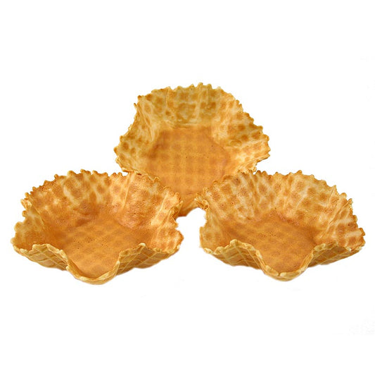 Runde, gewellte Waffel-Körbchen mit einem Durchmesser von 12,5 cm und einem Gewicht von 1,3 kg, im praktischen Set mit 60 Stück