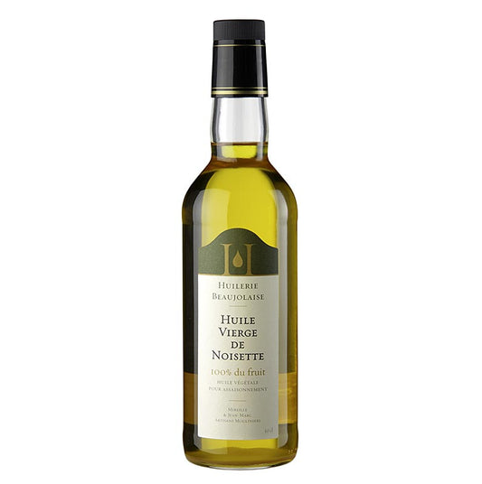 Huilerie Beaujolaise Haselnussöl, Auslese Nativ, 500 ml - Handwerklich hergestelltes, köstliches und leicht duftendes Nussöl aus Beaujeu, ideal für Salate, stärkehaltige Lebensmittel, Gemüse, Fisch, Nudeln, Gebäck und heißem Ziegenkäse