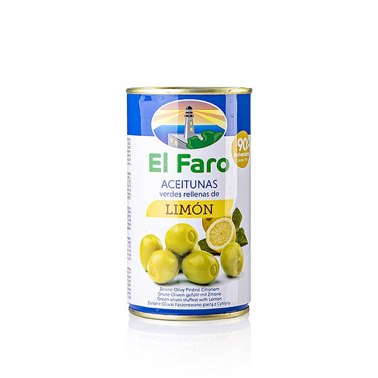 Olive verdi senza nocciolo, con pasta di limone, in salamoia, El Faro, 350 g