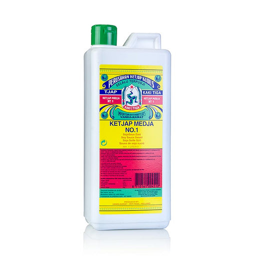 Soja-Ketjap Kaki Tiga, süß, Malaysia, 1 l - eine süße Sojasauce aus Sojabohnenextrakt, Salz und Zucker, ideal zum Würzen und Verfeinern verschiedenster Gerichte