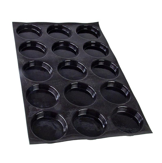 Flexipan Matte 60x40cm, 15 Florentinerformen, rund, ø 10,2cm, 20mm tief, No0112, 1 St - Hochwertige und langlebige Backform aus Silikongewebe und Glasfaser, geeignet für süße und herzhafte Rezepte, Temperaturbeständigkeit von -40 °C bis +280°C, Volumen ca 140ml