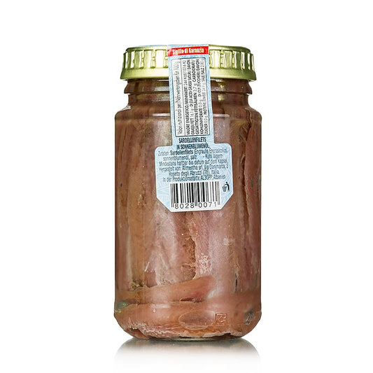 Sardellenfilets, rot, in Sonnenblumenöl, 140 g - Eingelegte, filetierte Sardellen, ideal als würzige Zutat für Tapenaden und Salate