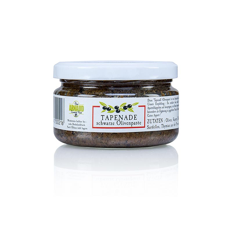 Tapenade aus schwarzen Oliven, Kapern, Sardellen und Thymian, ideal als Beilage zu Reis, Fleisch oder Fisch und zum Füllen von Tartelettes