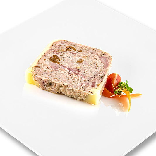 Fasanenterrine mit Pfifferlingen in der Trapezschale, perfekt als Vorspeise oder Beilage zum kalten Buffet, 1 kg