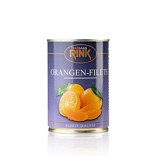 Orangen-Filets - kalibrierte Segmente, leicht gezuckert, 425 g - hochwertiges Produkt von Thomas Rink für professionelle Anwendungen in der Küche Geeignet zum Belegen und Garnieren von Torten, Desserts, Eiscreme und Fruchtsalaten Auch in 2,650 kg Dose erhältlich