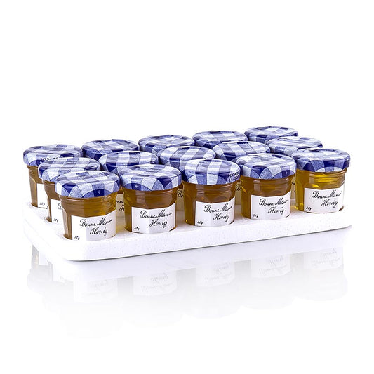 Bonne Maman Honig, Portionsgläser, 450 g, 15 x 30g - Praktische Portionsgläschen mit mild süßlichem, blumigem Honig für das perfekte Frühstücksbuffet