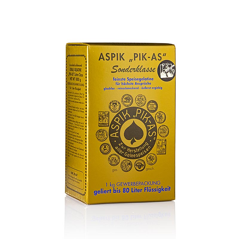 Aspikpulver PIK-AS, Sonderklasse, Speisegelatine, 300 Bloom, 1 kg - Produkt zur Herstellung von Fleisch- und Fischsülzen, Geleespeisen, Puddings und vielem mehr Geeignet für verschiedene Gerichte und Desserts