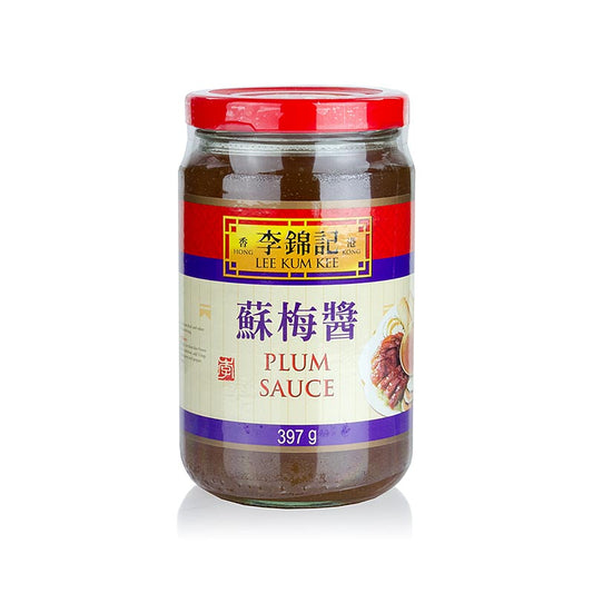 Lee Kum Kee Pflaumensauce 397g, hergestellt aus Pflaumen, Essig, Zucker, Zwiebeln, Wein und Gewürzen, ideal zu Geflügel oder Schweinefleisch