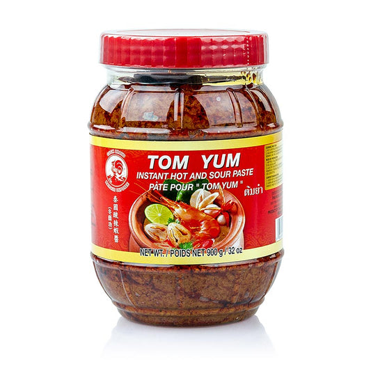 Tom Yum Paste, scharf und sauer für Suppen, 900 g - Würzige Paste aus frischem Zitronengras und feurigem Chilipfeffer, ideal für die Zubereitung von Thailands beliebtester Suppe mit Shrimps, Pilzen, Fisch, Hühnchen, Gemüse und anderen Fleischsorten