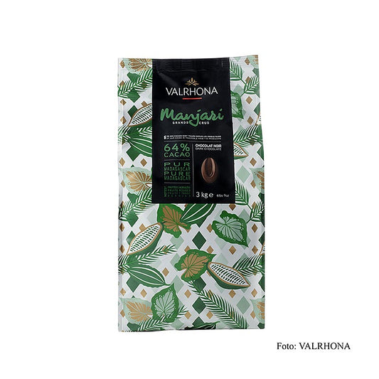 Valrhona Manjari Grand Cru dunkle Couverture, Callets, 64% Kakao, Madagaskar, 3 kg - Kakao aus Madagaskar mit fruchtigen und leicht säuerlichen Noten von roten Früchten und Trockenfrüchten
