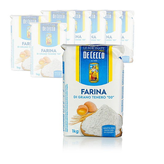 Nudelmehl, fein, Tipo 00, De Cecco, 10 kg, 10 x 1000g - vielseitig einsetzbares Weizenmehl für Nudelteig, Pizza, Fisch panieren, Gebäck und hausgemachtes Brot