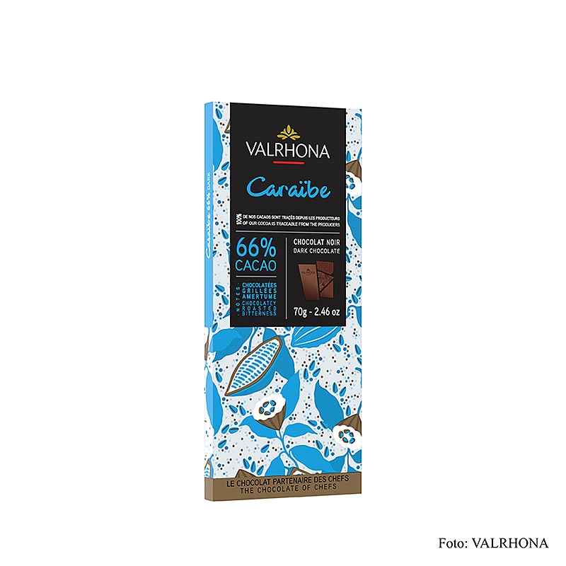 German: Valrhona Caraibe - Bitterschokolade mit 66% Kakao aus der Karibik, 70 g, köstlich für Schokoladenliebhaber