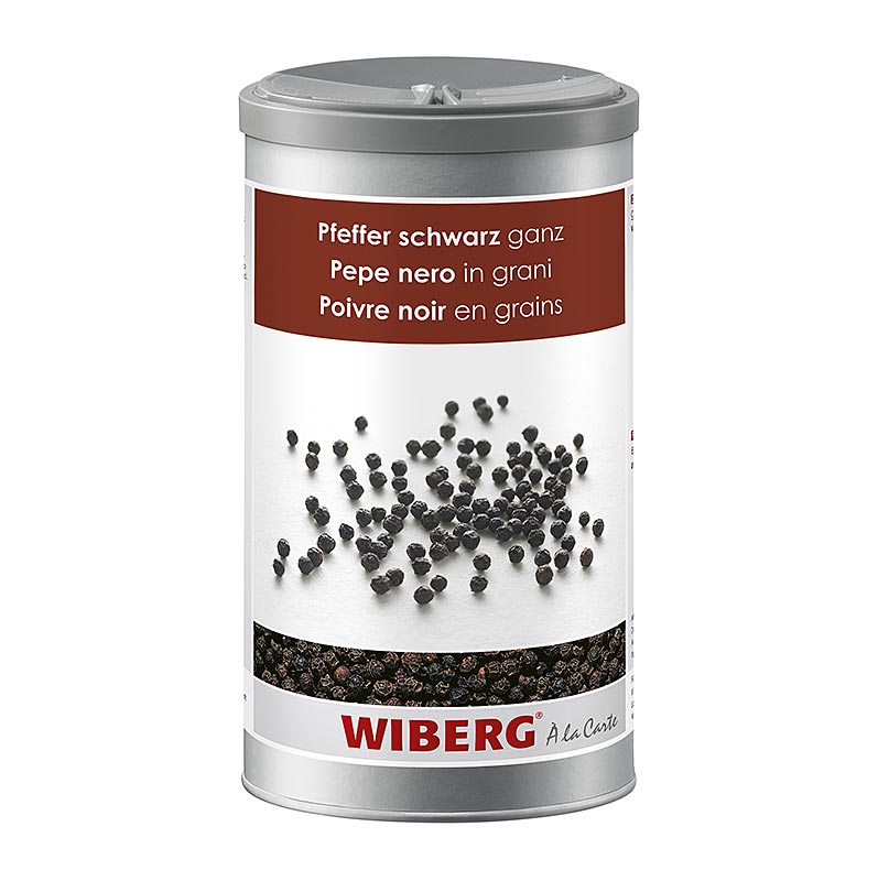 Schwarze ganze Pfefferkörner von Wiberg, 630 g, scharf-würzig im Geschmack, ideal zum Würzen von Salaten, Suppen, Saucen, Fleisch, Geflügel, Wild, Hülsenfrüchten und Käse