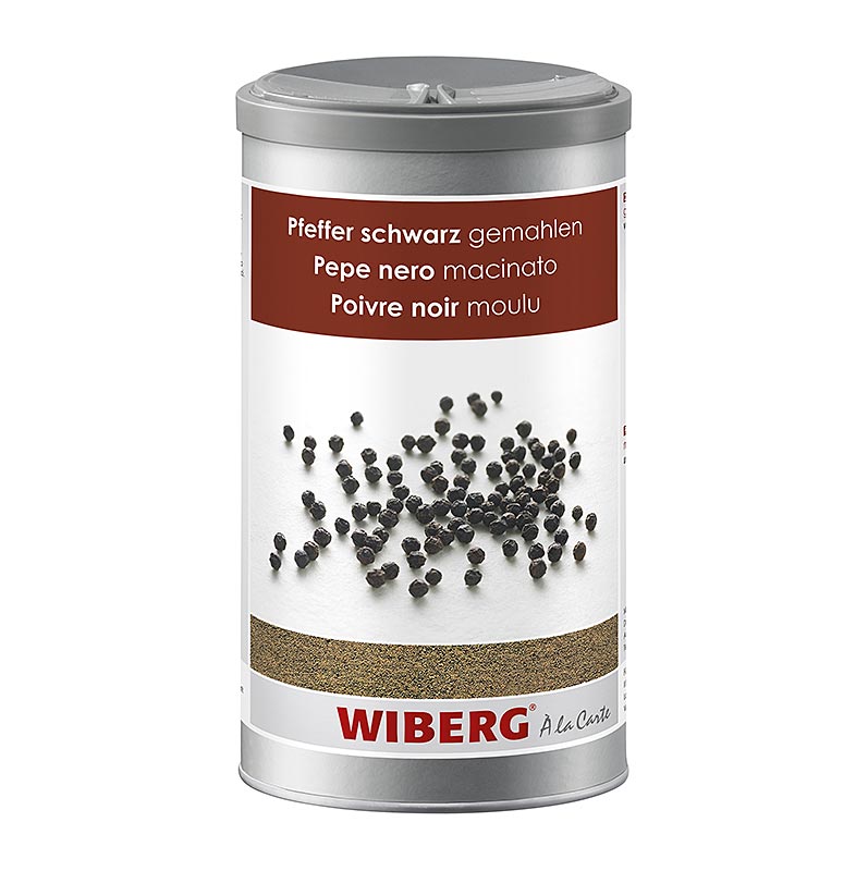 Schwarzer gemahlener Pfeffer von Wiberg, verpackt in einer 555 Gramm Packung