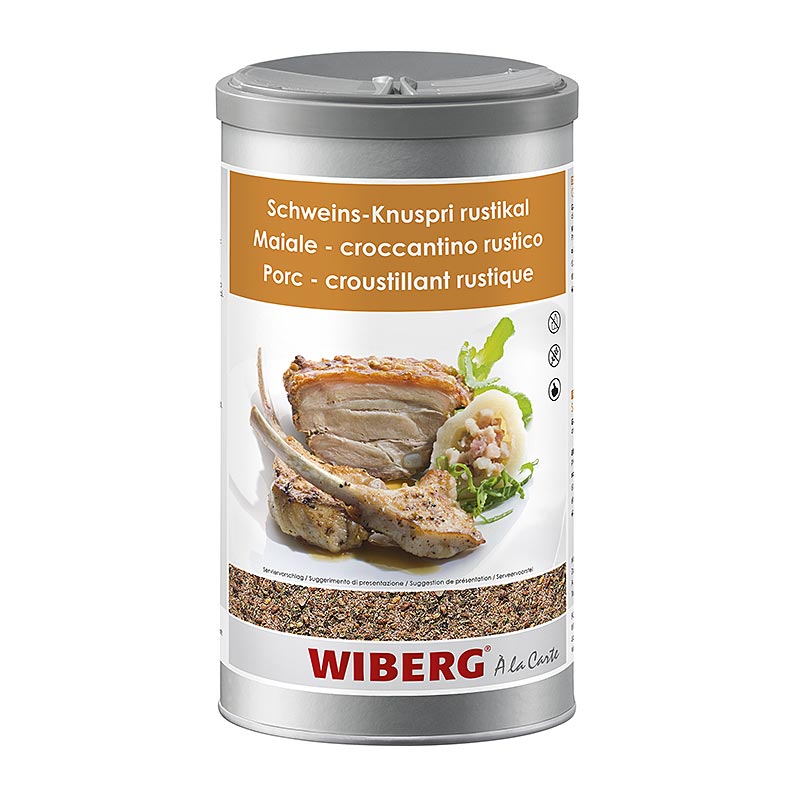 Gewürzsalz Wiberg Schweins-Knuspri rustikal, ideal für Schweinefleischgerichte, kräftig-würzig im Geschmack, erinnert an Kümmel, Koriander und Knoblauch, mit feiner Kräuternote, hergestellt mit mehr Geschmack, Sorgfalt und Know-how
