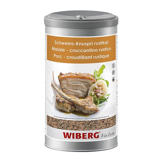 Gewürzsalz Wiberg Schweins-Knuspri rustikal, ideal für Schweinefleischgerichte, kräftig-würzig im Geschmack, erinnert an Kümmel, Koriander und Knoblauch, mit feiner Kräuternote, hergestellt mit mehr Geschmack, Sorgfalt und Know-how