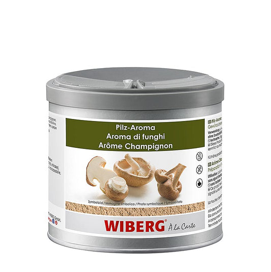 Gewürzzubereitung in Pulverform mit gemahlenen Steinpilzen, Champignons und Shiitake zur Intensivierung des Pilzaromas von Pilzgerichten und zur geschmacklichen Abrundung von Suppen, Saucen, Terrinen, Pasteten, Geflügel-, Wild-, Nudel- und Reisgerichten, 200 g