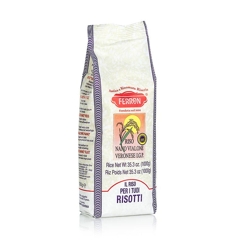 Vialone Nano, Risotto Rundkornreis, Ferron, 1 kg - Hochwertiger Reis aus Isola della Scala, Verona, ideal für cremige Risotti und Reissalate