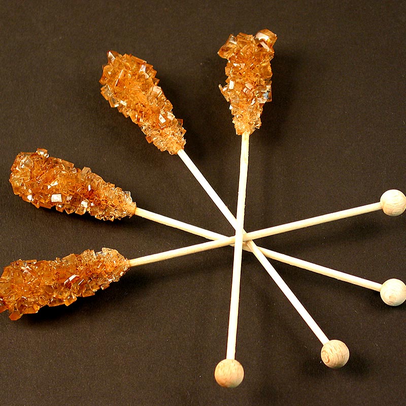 Braune Zuckerkristalle am Stiel, 1 kg, 100 Stück - Kandis-Sticks für Tee, Kaffee, Fruchtliköre, Grog, Glühwein und Punsch Hergestellt aus reinen Zuckerlösungen durch langsames Auskristallisieren