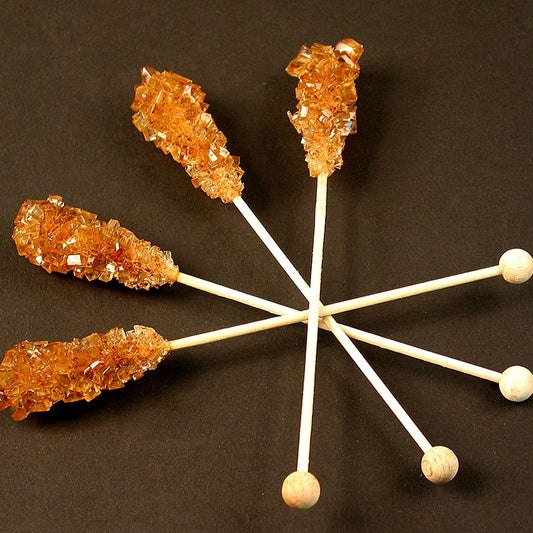 Braune Zuckerkristalle am Stiel, 1 kg, 100 Stück - Kandis-Sticks für Tee, Kaffee, Fruchtliköre, Grog, Glühwein und Punsch Hergestellt aus reinen Zuckerlösungen durch langsames Auskristallisieren