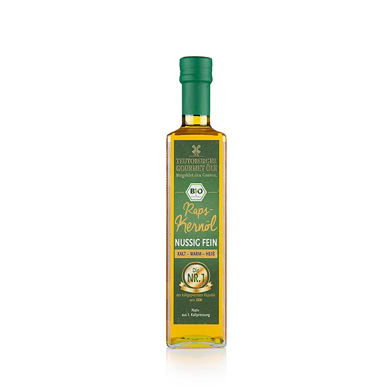 Rapskernöl, kaltgepresst, aus geschälter Rapssaat nativ, Teutoburger Ölmühle, BIO, 500 ml - hochwertiges, mildes und fein-nussiges Öl, regenerativ gewonnen und von hoher Reinheit, perfekt für kalte und warme Speisen