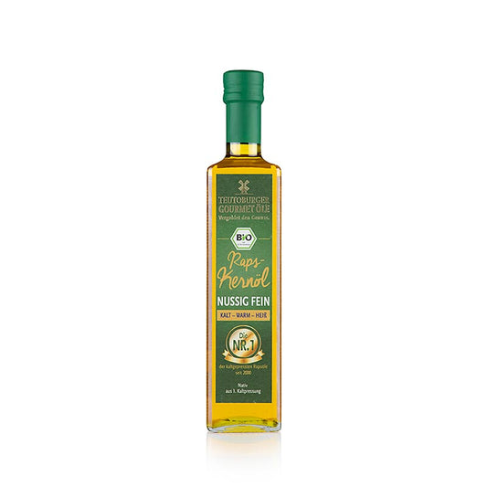 Rapskernöl, kaltgepresst, aus geschälter Rapssaat nativ, Teutoburger Ölmühle, BIO, 500 ml - hochwertiges, mildes und fein-nussiges Öl, regenerativ gewonnen und von hoher Reinheit, perfekt für kalte und warme Speisen