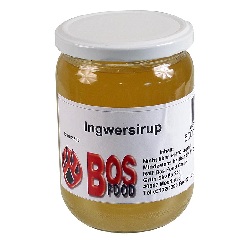 500 ml Flasche BOS FOOD Ingwersirup, ideal zum Verfeinern von Tee und als aromatische Zutat