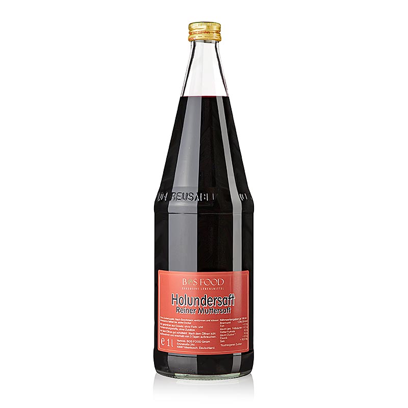 Holundersaft, naturrein & ungezuckert, 1 l - Frisch gepflückte Holunderbeeren, aufgekocht, gesiebt und abgefüllt Ideal zur Verdünnung mit Wasser und Ergänzung mit Zitronensaft für einen erfrischenden Geschmack Besonders beliebt bei Erkältungen