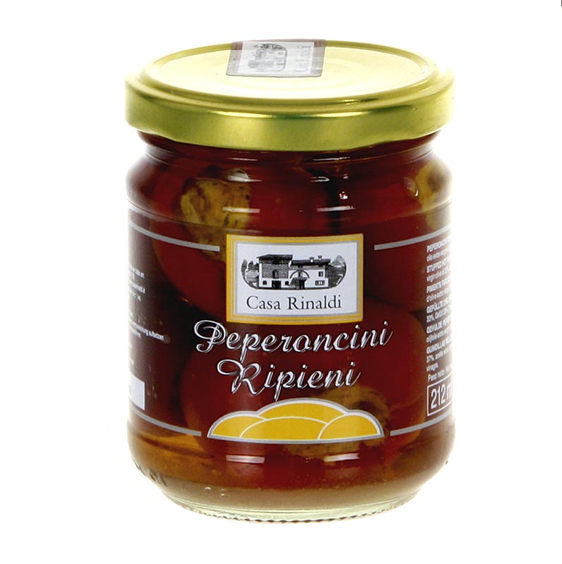 Eingelegte gefüllte Peperoncini, Kirschpaprika mit Thunfischcreme, Casa Rinaldi, 190 g in extra nativem Olivenöl, ideal als Zusatz für kalte Bufetts und gemischte Vorspeisenteller, mit erhöhter Suchtgefahr