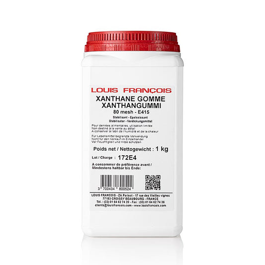 Xanthan, E 415, 1 kg - Weißes neutrales Pulver aus Stärke als Gelier- und Verdickungsmittel Temperaturbeständig, Emulsions- und Schaumstabilisator für Sorbets, Saucen, Dressings, Eis und Nappages