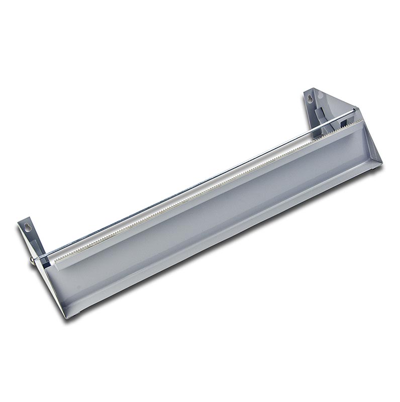 Abroller aus Metall mit Abrisszahnung für bis zu 45cm breite Rollen, geeignet für Frischhaltefolie oder Alufolie, kann an der Wand montiert werden