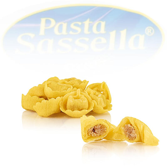 Frische Tortellini mit Fleisch-Füllung (Rind- und Schweinefleisch) von Sassella, 500 g - hochwertige hausgemachte Pasta, einfach zu kochen und perfekt al dente, ideal mit Käse-Sahne-Sauce